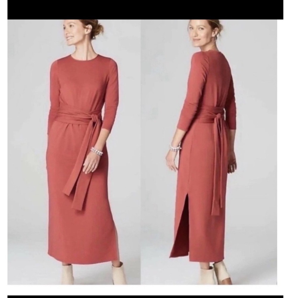 Pure Jill J. Jill Terracotta Red Pima Cotton Modal Tie Back Midi Dress M